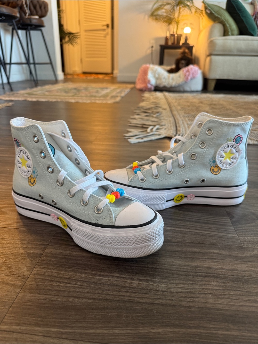 Converse High Top Sneakers in Mint with Multicolor Flower Charms - Picture 11 of 11